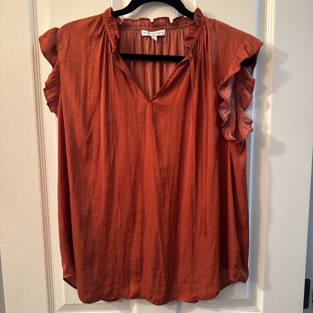 Women's Ruffled Sleeve Top - Rust - Picture 1 of 2